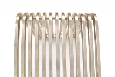 Pair of Contemporary Silver Metal Curved Metal Slat Console Tables