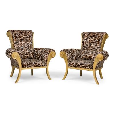 Pair of Contemporary Style Zebra Print Arm Chairs