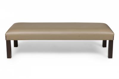 Pair of Contemporary Taupe Leather Upholstered Benches