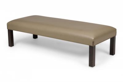 Pair of Contemporary Taupe Leather Upholstered Benches