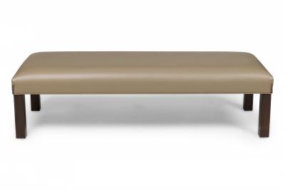 Pair of Contemporary Taupe Leather Upholstered Benches