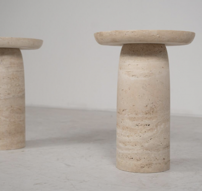 Pair of Contemporary Travertine Side Tables Italy