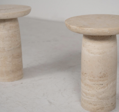 Pair of Contemporary Travertine Side Tables Italy