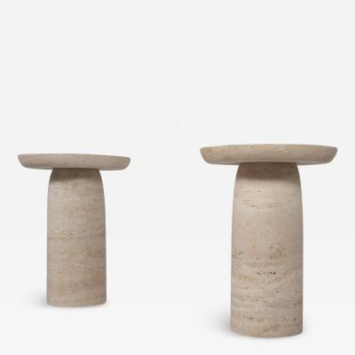 Pair of Contemporary Travertine Side Tables Italy