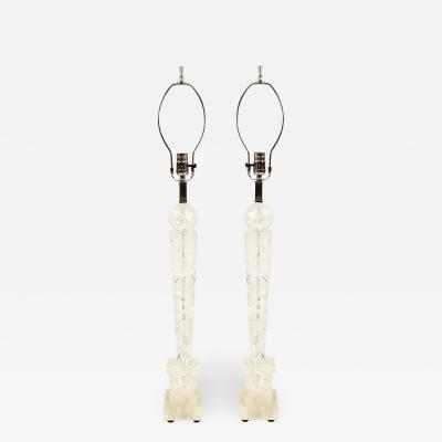 Pair of Continental Baltic Rock Crystal Obelisk Table Lamps