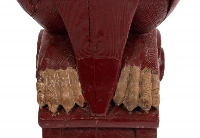 Pair of Continental Dutch Red Painted Pine Lions