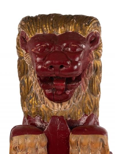 Pair of Continental Dutch Red Painted Pine Lions