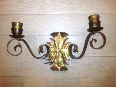 Pair of Continental German Hammered Brass Wall Sconces