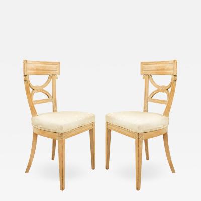 Pair of Continental Neoclassic White Damask Side Chairs