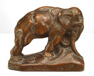 Pair of Continental Patinated Copper Elephant Bookends