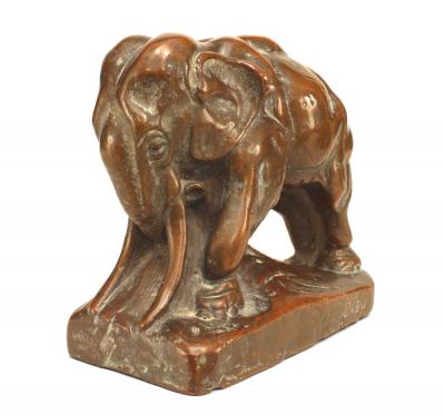 Pair of Continental Patinated Copper Elephant Bookends