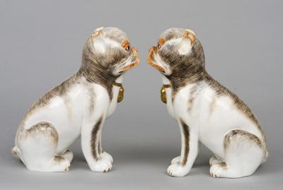 Pair of Continental Porcelain Pug Dogs