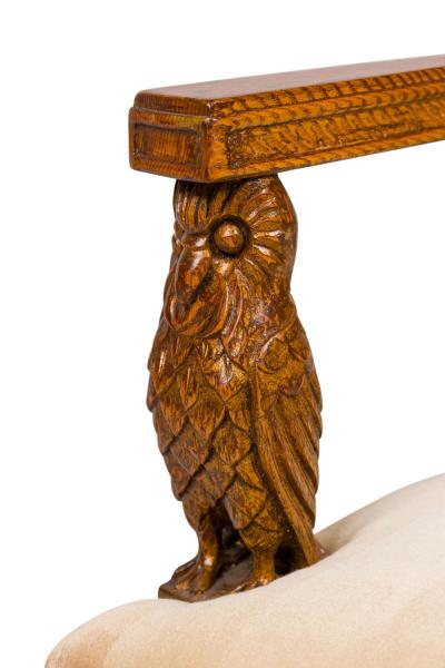 Pair of Continental Rustic Style Wooden Armchairs with Carved Owl Head Armrests