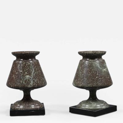 Pair of Cornish Serpentine Stone Urns of Unusual Form