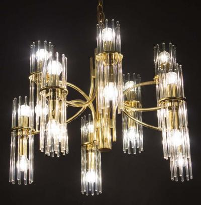 Pair of Crystal Rod and Brass Chandelier or Lantern by Gaetano Sciolari 1960s