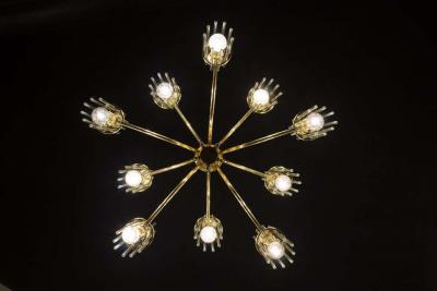 Pair of Crystal Rod and Brass Chandelier or Lantern by Gaetano Sciolari 1960s