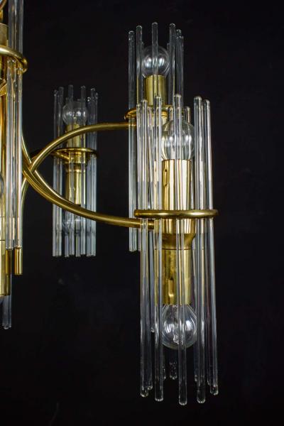 Pair of Crystal Rod and Brass Chandelier or Lantern by Gaetano Sciolari 1960s
