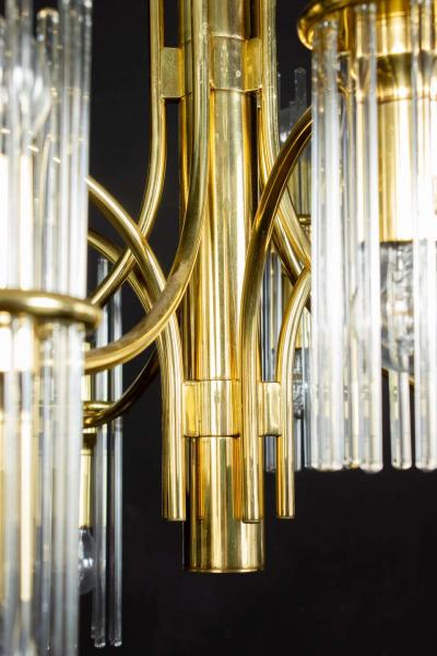 Pair of Crystal Rod and Brass Chandelier or Lantern by Gaetano Sciolari 1960s