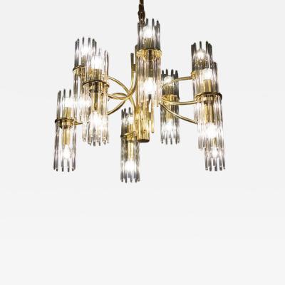 Pair of Crystal Rod and Brass Chandelier or Lantern by Gaetano Sciolari 1960s