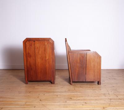 Pair of Cubist Club Chairs in Leather and Hide 1920s