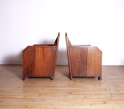 Pair of Cubist Club Chairs in Leather and Hide 1920s