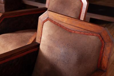 Pair of Cubist Club Chairs in Leather and Hide 1920s