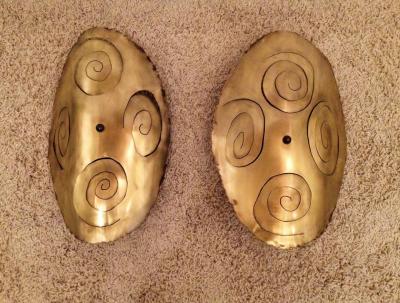 Pair of Curtis Jere Style Polished Bronze Modernist Sconces