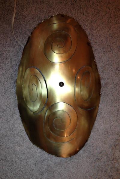 Pair of Curtis Jere Style Polished Bronze Modernist Sconces