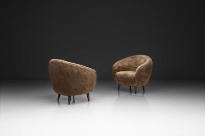 Pair of Curved Armchairs with Tapered Wooden Legs Europe Mid 20th Century