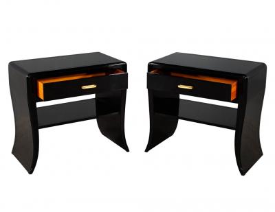 Pair of Curved Black Modern End Tables