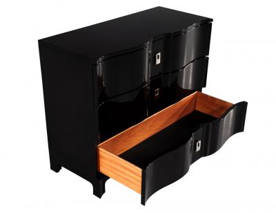 Pair of Curved Front Black Lacquered Chests