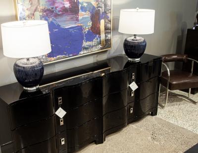 Pair of Curved Front Black Lacquered Chests