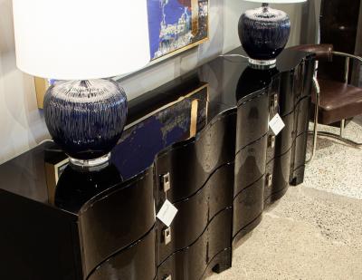 Pair of Curved Front Black Lacquered Chests