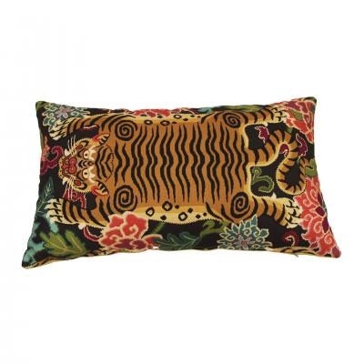 Pair of Cushions With Contemporary Jungle Print Yellow Velvet and Cotton