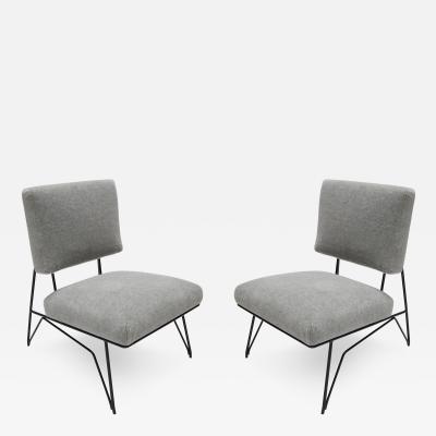 Pair of Custom 1960s Style Metal Chairs in Gray Alpaca