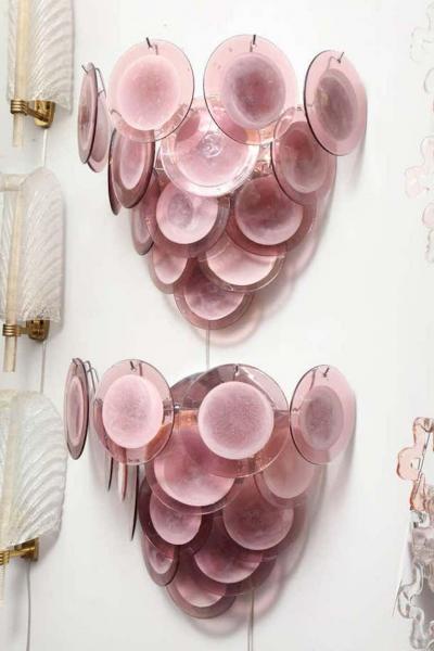 Pair of Custom Amethyst Murano Glass Disc Sconces