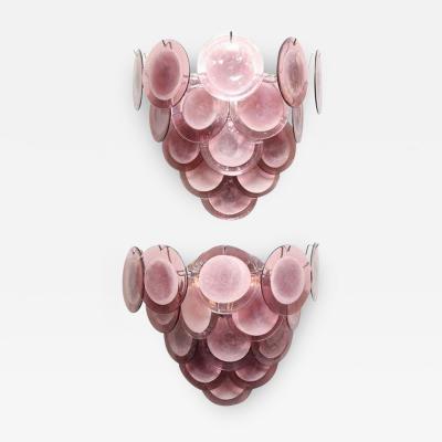 Pair of Custom Amethyst Murano Glass Disc Sconces