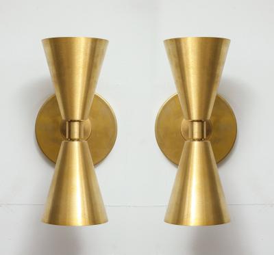 Pair of Custom Brass Sconces in the Midcentury Manner