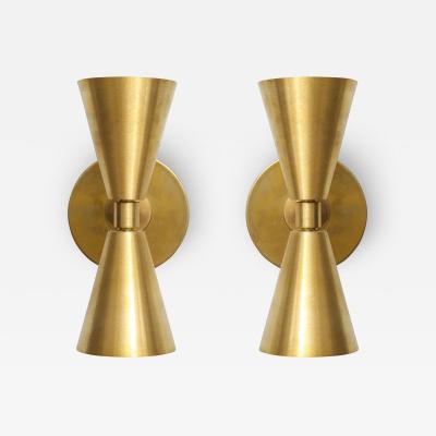 Pair of Custom Brass Sconces in the Midcentury Manner