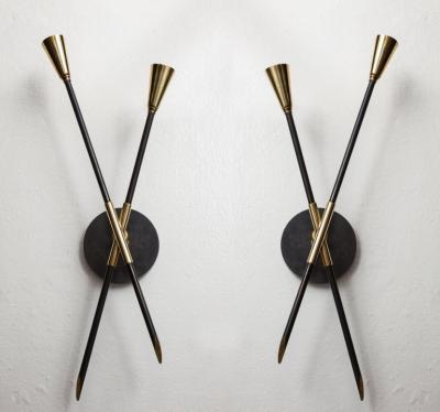 Pair of Custom Brass and Bronze Sconces Inspired by Midcentury Design
