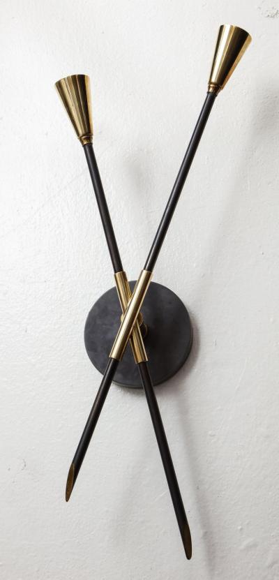 Pair of Custom Brass and Bronze Sconces Inspired by Midcentury Design