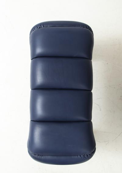 Pair of Custom Channel Tufted Blue Leather Stools or Benches Italy 2021