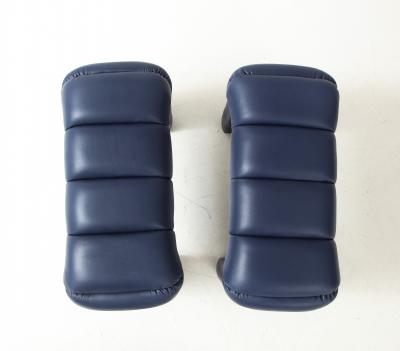 Pair of Custom Channel Tufted Blue Leather Stools or Benches Italy 2021