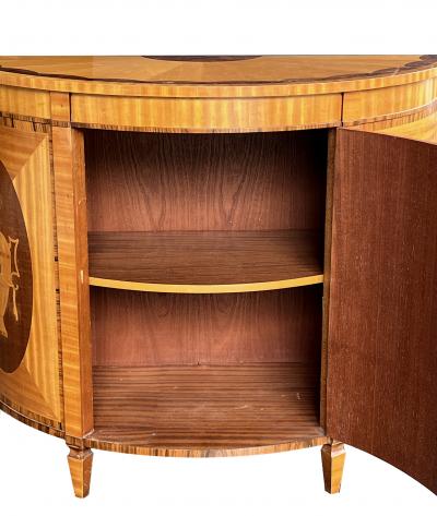 Pair of Custom George III Style Satinwood Mahogany Demilune Cabinets