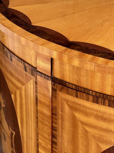 Pair of Custom George III Style Satinwood Mahogany Demilune Cabinets