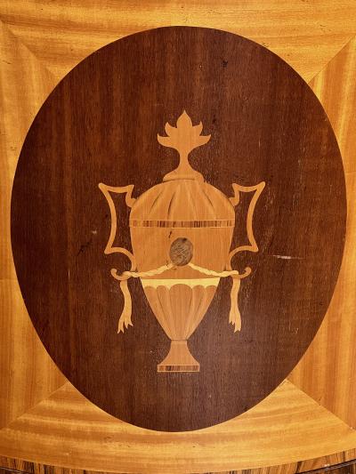 Pair of Custom George III Style Satinwood Mahogany Demilune Cabinets