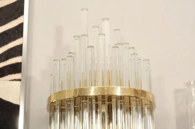 Pair of Custom Large Glass Rod Sconces with Brass Frame