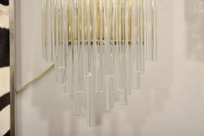 Pair of Custom Large Glass Rod Sconces with Brass Frame