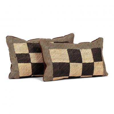 Pair of Custom Lumbar Cushions from Vintage African Kuba Cloth