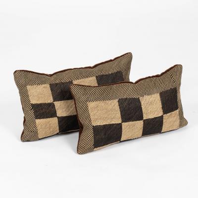 Pair of Custom Lumbar Cushions from Vintage African Kuba Cloth